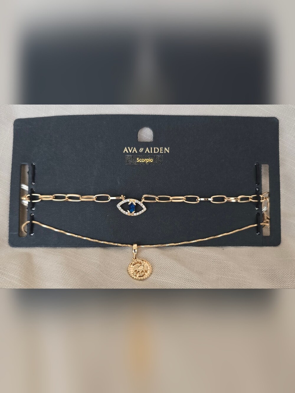 Ava & Aiden Gold Layered Necklace Set with Blue Evil Eye and Coin